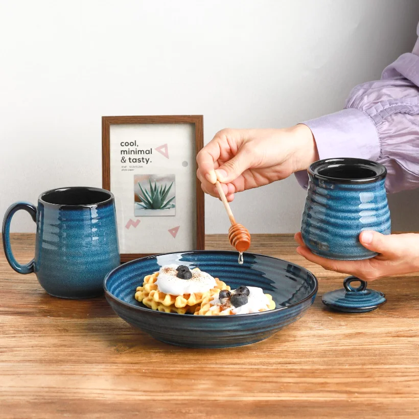 HASENSE Salt Cellar & Storage Jar Bundle (Set of 3), 12 oz, Blue
